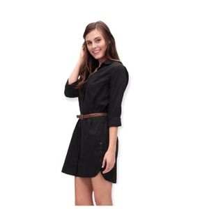 SPLENDID Crisp Cotton Shirt Dress. Black. Size XS